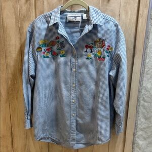Accordion- Blue Checkered Embroidered Women’s Shirt